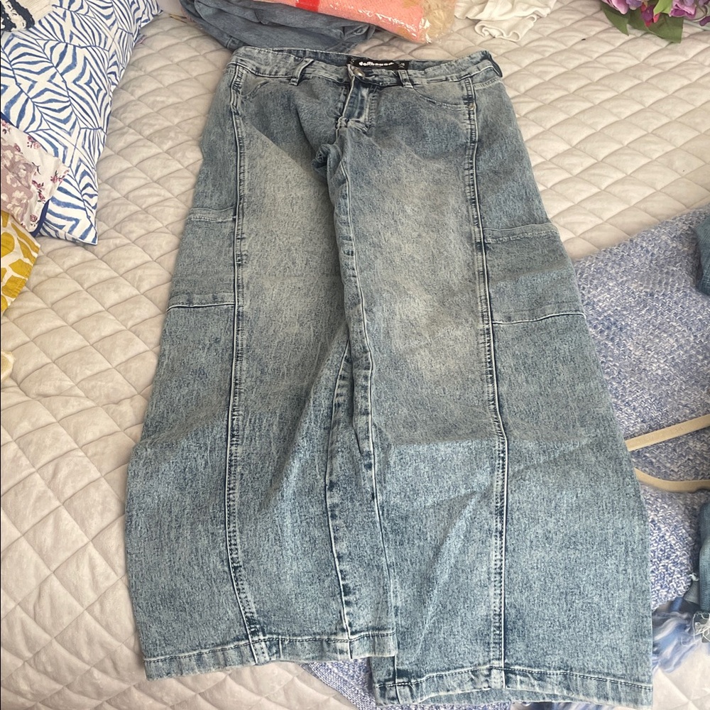 Dollhouse Light Blue wide leg cargo pocket  Jeans